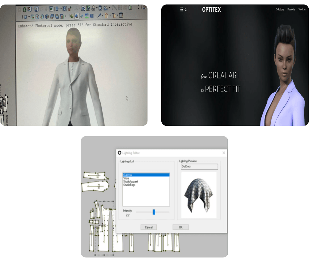 Captură de ecran Optitex — prototipare 3D pentru un sacou produs la The Uniform Maker